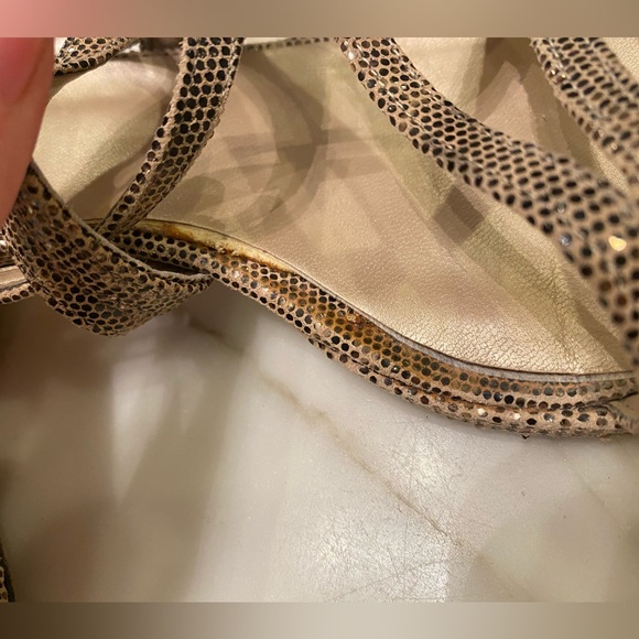 Sesto Meucci Strappy Square Toe Heeled Sandal in Metallic Snakeskin Print 8.5N - Picture 5 of 9